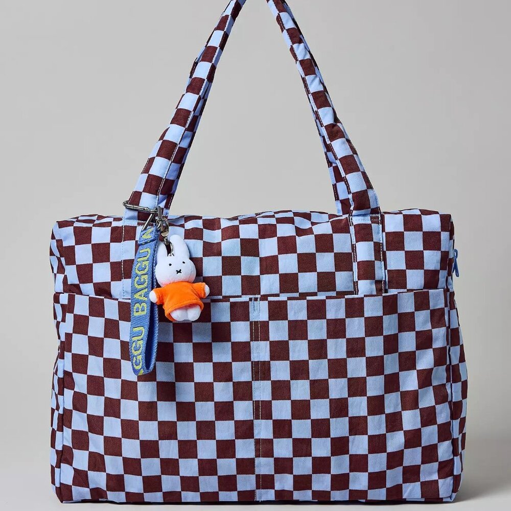 NWT Baggu Cloud Regular Carry-on - Brown Blue Check - Picture 7 of 7